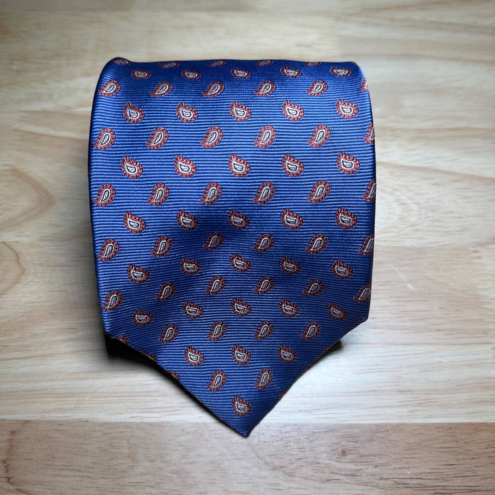 Brooks Brothers Tie Mens Blue Paisley Jacquard Silk Stain Resistant Woven Italy